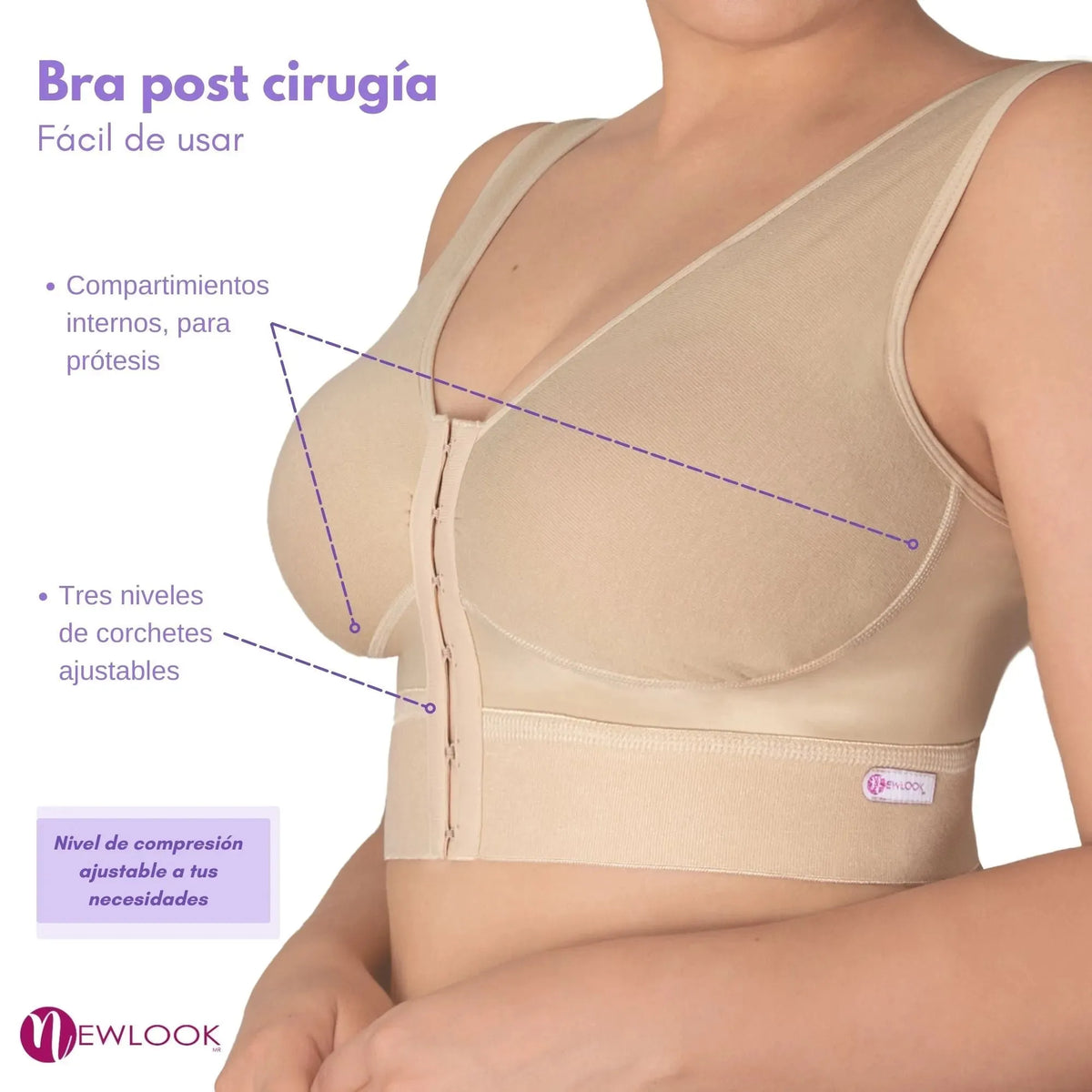 Newlook Bra Post Operatorio Mastectomía Ajustable Suave, Fajasymas