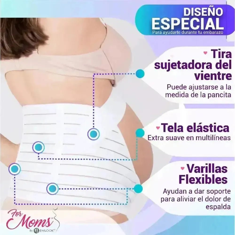 For Moms Fajas Para Embarazadas Soporte Maternal Tela Multilinea Suave color Blanco - Fajasymas