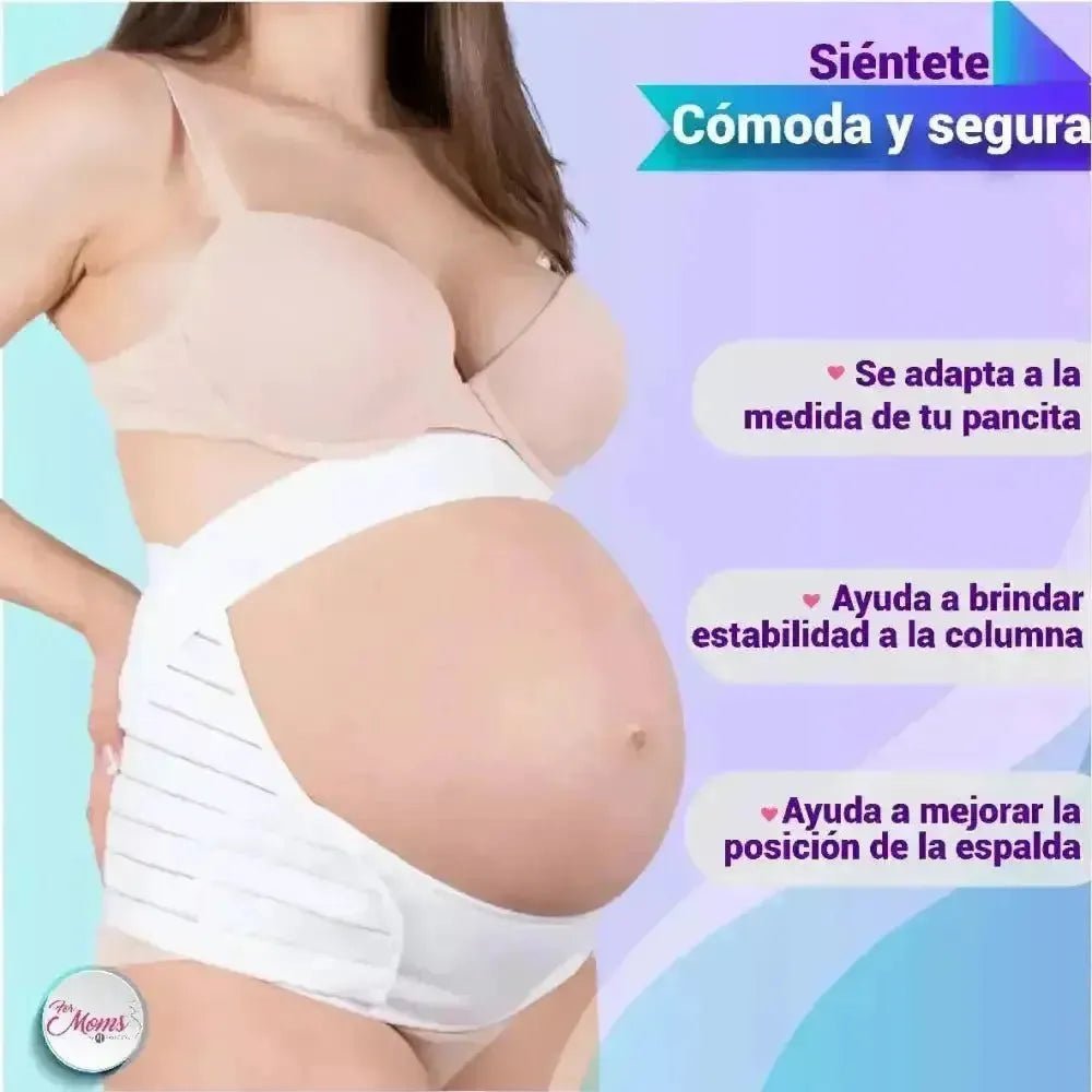 FOR MOMS - Fajas Para Embarazadas Soporte Maternal Tela Multilinea Suave color Blanco. Modelo 586 - Fajasymas