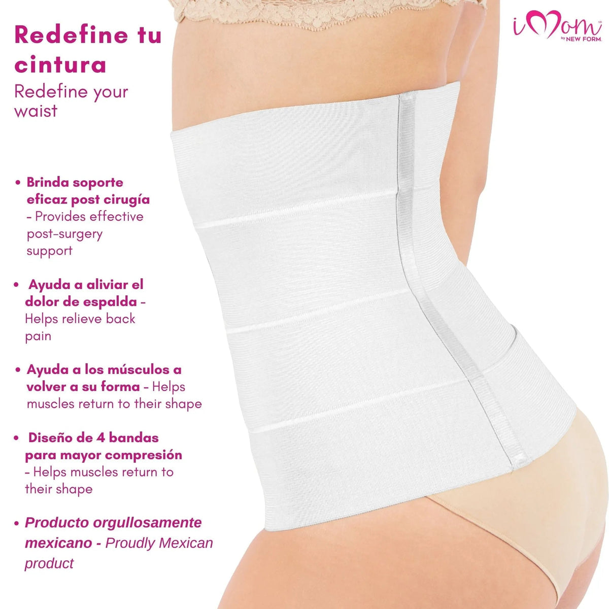 NEW FORM - Faja Postparto Y PostCirugia Envolvente Larga Abdomen Completo Color Blanco. Modelo 1023 - Fajasymas