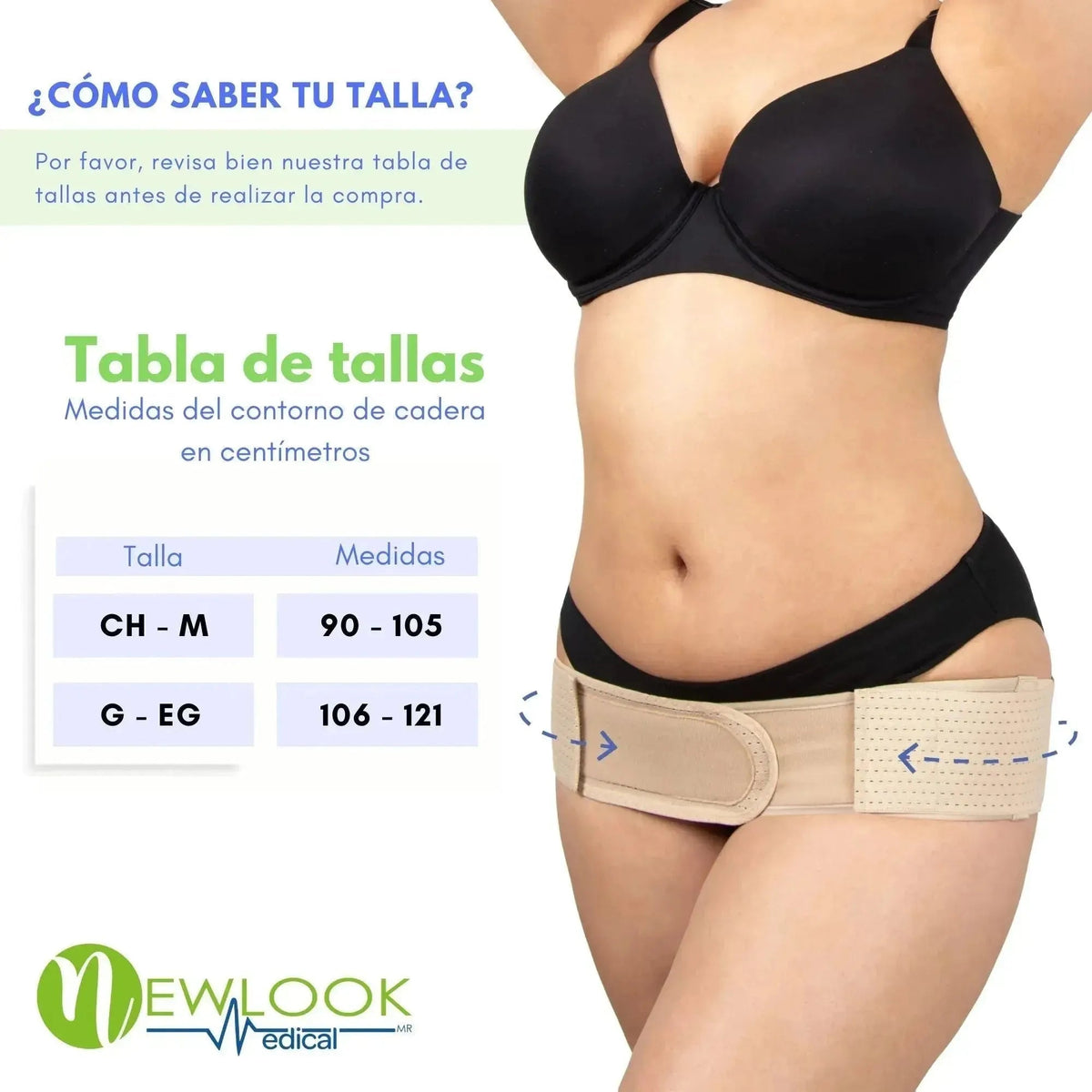 NEWLOOK - Cinturón Sacroilíaco y Apoyo de Cadera | Alivio de Dolor Pélvico, Ciática y Cadera. Modelo 807 - Fajasymas