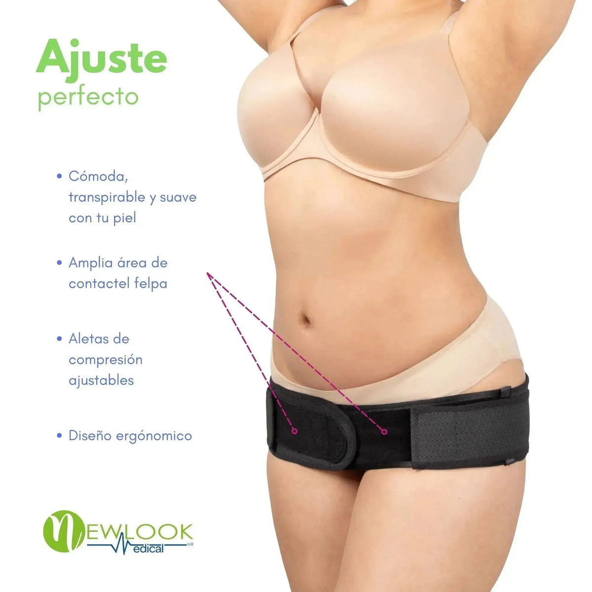 NEWLOOK - Cinturón Sacroilíaco y Apoyo de Cadera | Alivio de Dolor Pélvico, Ciática y Cadera. Modelo 807 - Fajasymas