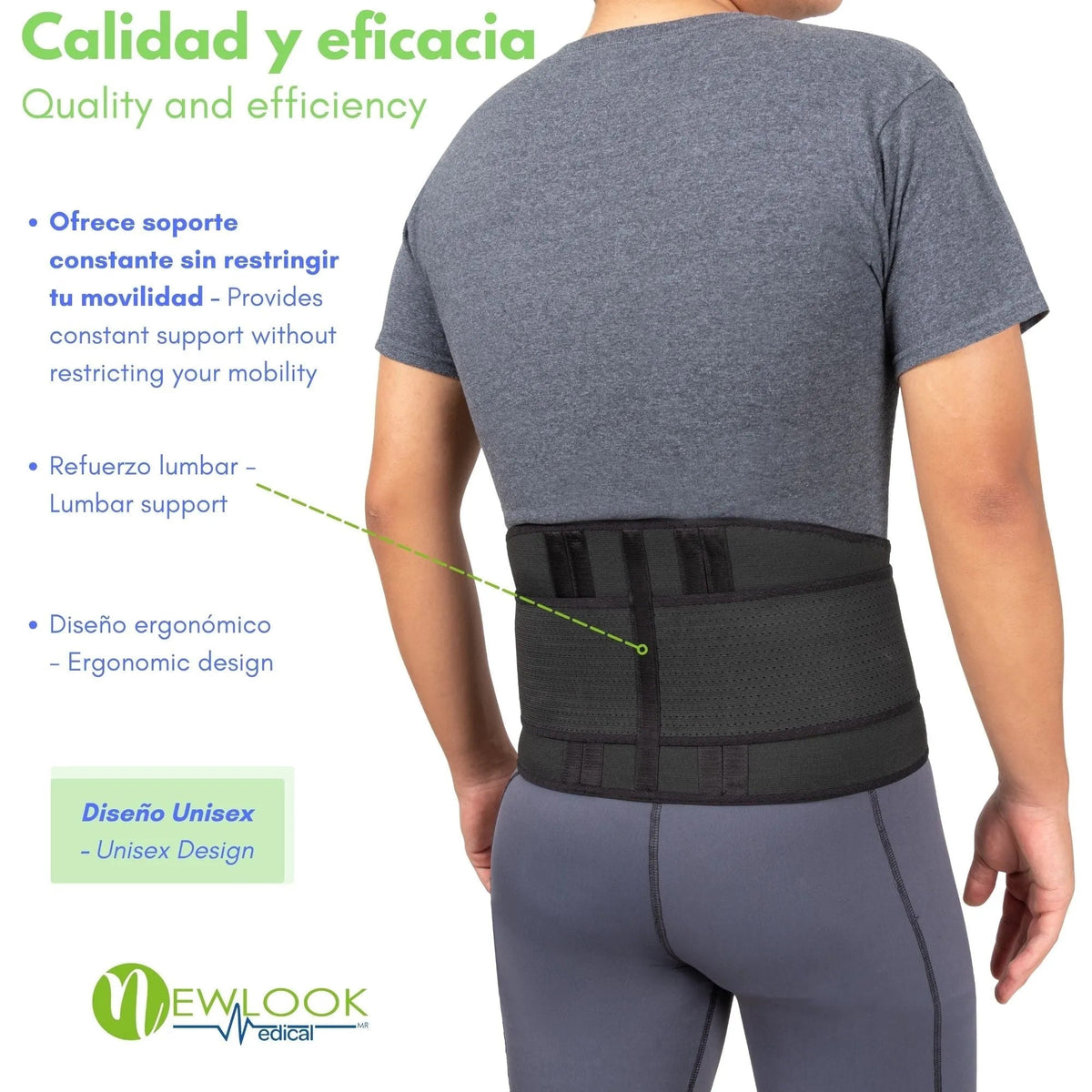 NEWLOOK MEDICAL - Soporte Sacro Lumbar Alto - Alta Compresión – Ajustable - 4 Varillas flexibles. Modelo 880 - Fajasymas