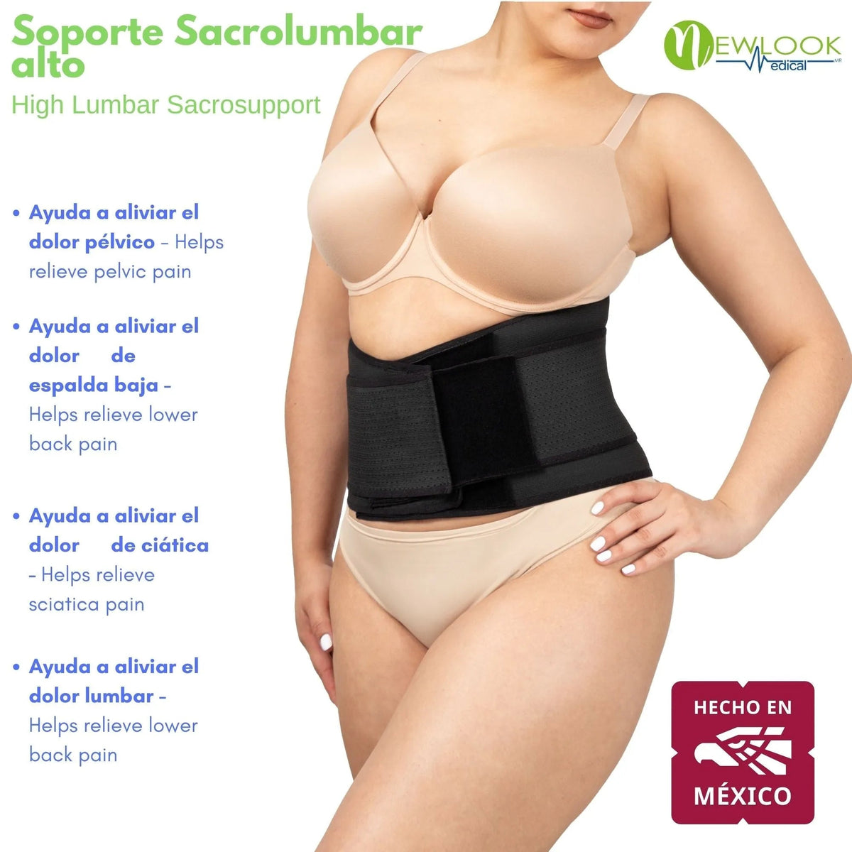NEWLOOK MEDICAL - Soporte Sacro Lumbar Alto - Alta Compresión – Ajustable - 4 Varillas flexibles. Modelo 880 - Fajasymas