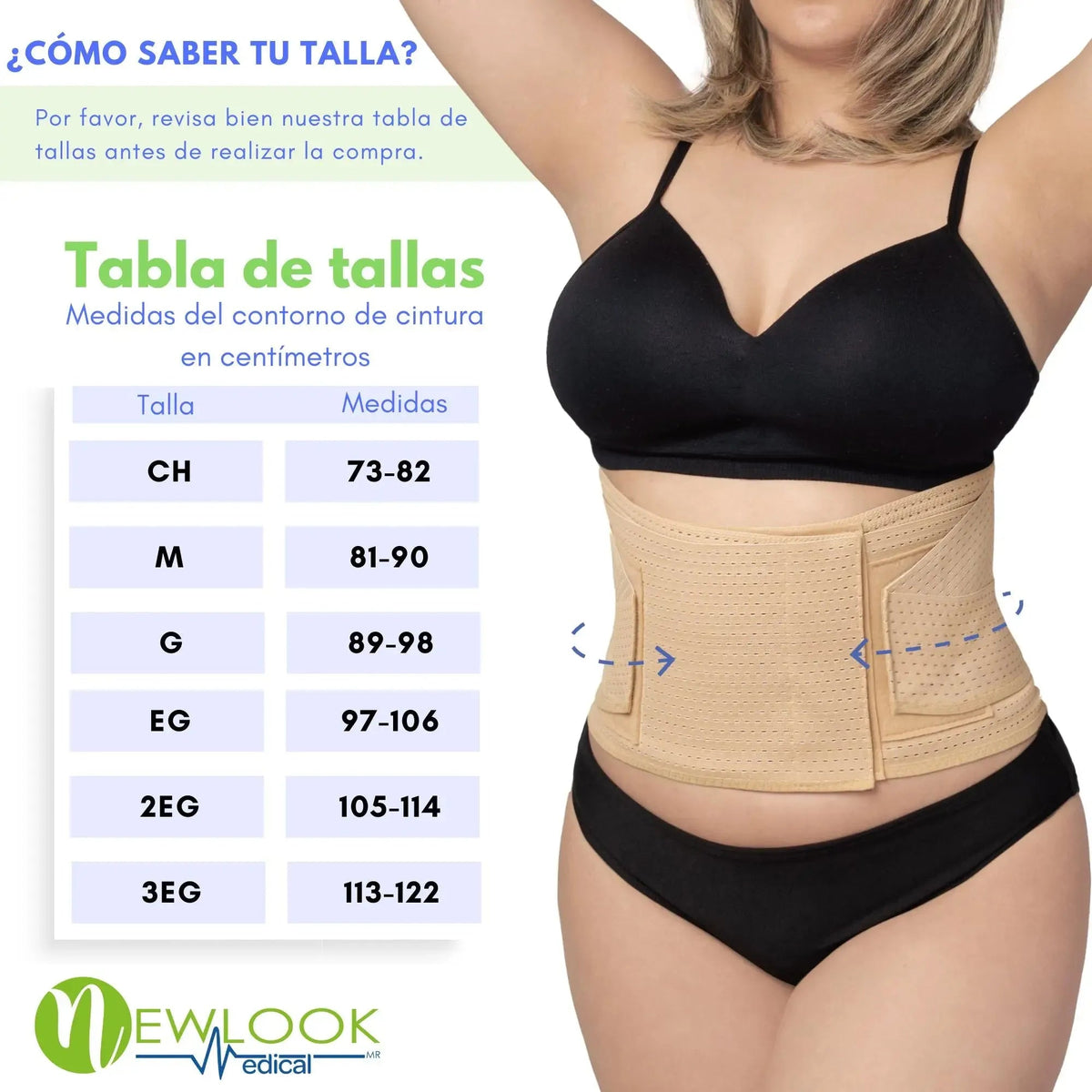 NEWLOOK MEDICAL Soporte Sacro Lumbar con Doble Ajuste - Alta Compresión - 7 Varillas flexibles. Modelo 855 - Fajasymas